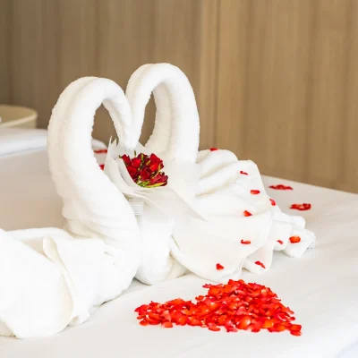 swan-towel-bed-with-red-rose-flower-petals